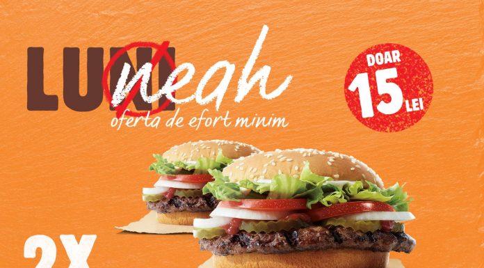 Super ofertă la Burger King: Luni primeşti doi burgeri la 15 lei prin „LuNeah”