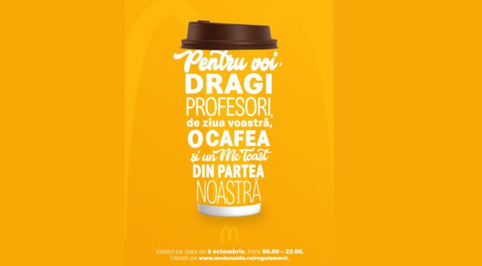 McDonald’s sărbătoreşte Ziua Internaţională a Profesorului, oferind cafea şi sandviş din partea casei pe 5 octombrie