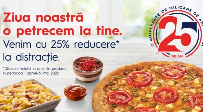 25 de ani Jerry’s Pizza sunt sărbătoriți cu discount-uri de 25% în această perioadă; Oferte în fiecare zi Jerry's Pizza